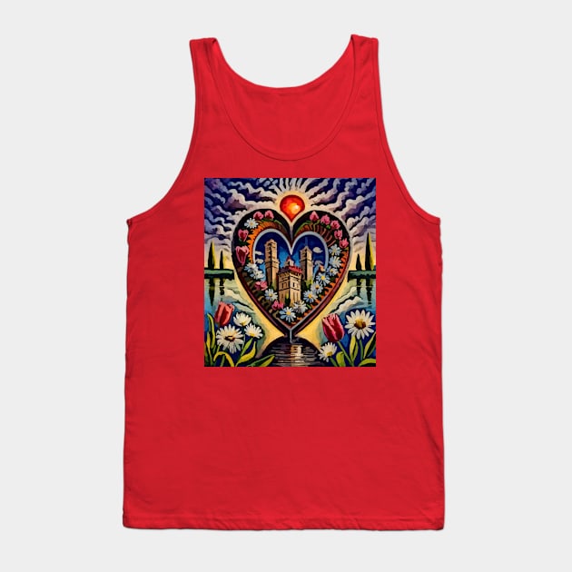 Watercolor flowers surround heart Valentines Tank Top by Catbrat